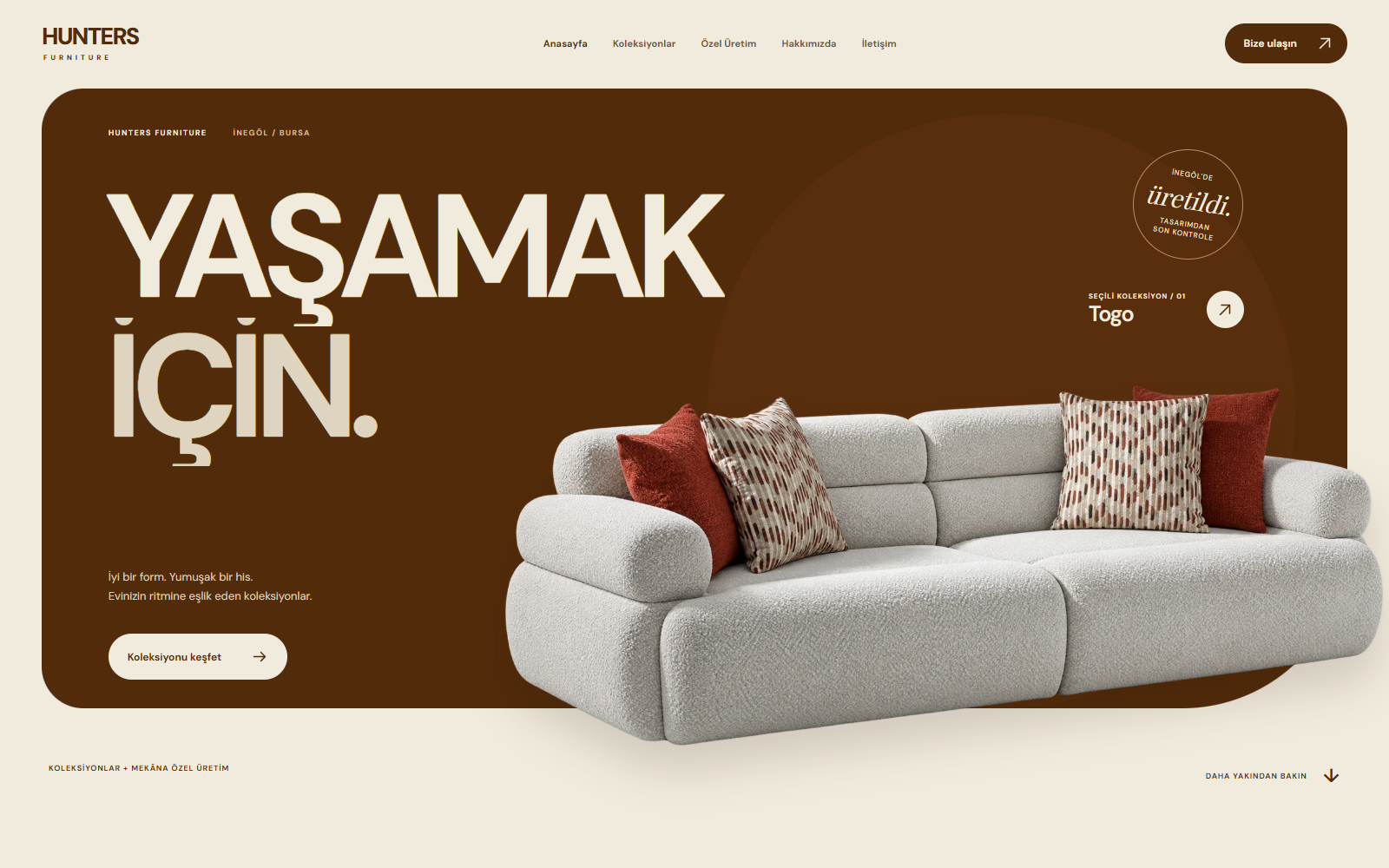 Hunters Furniture web sitesi ekranı