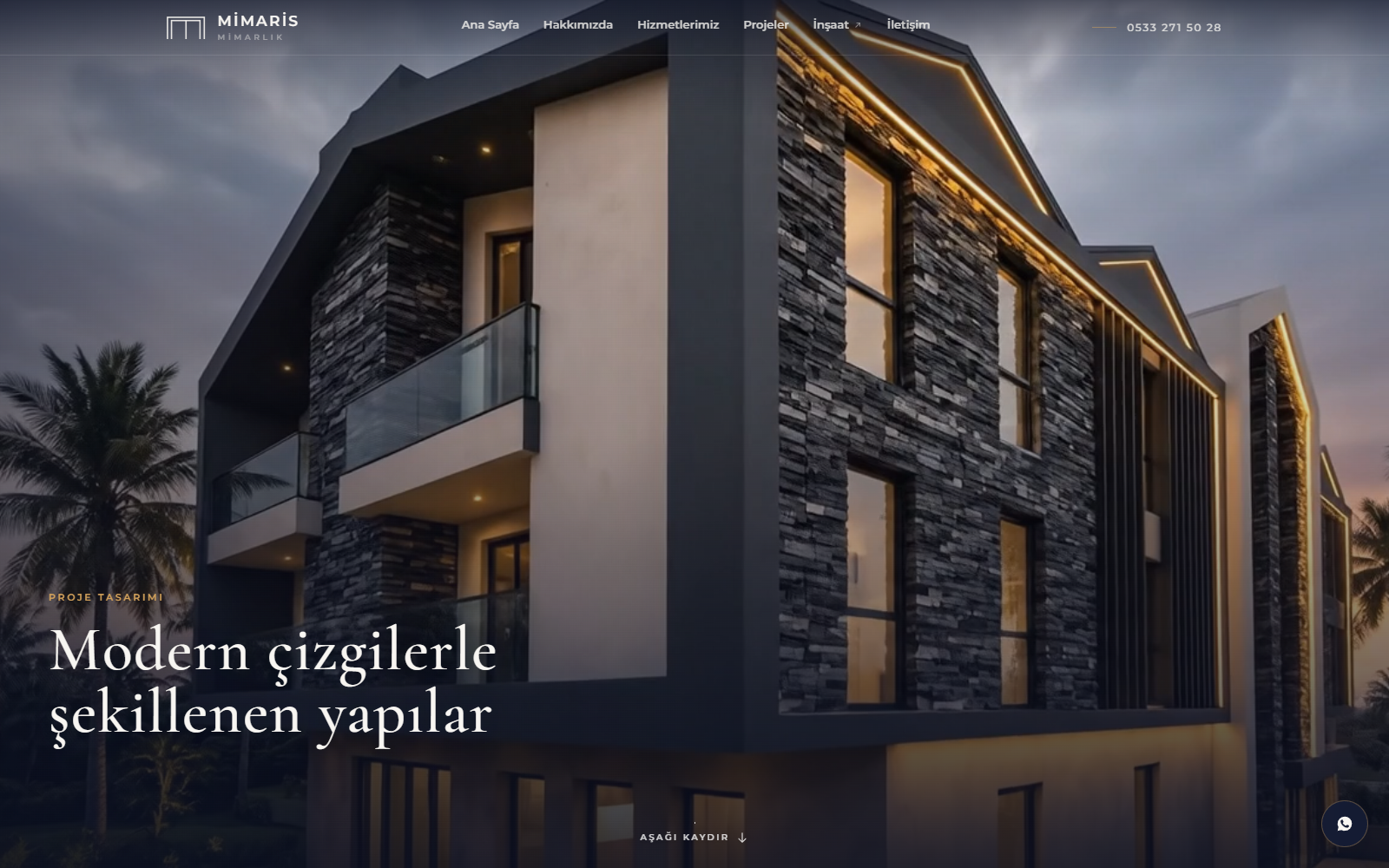 Arvena Mimarlık web sitesi ekranı